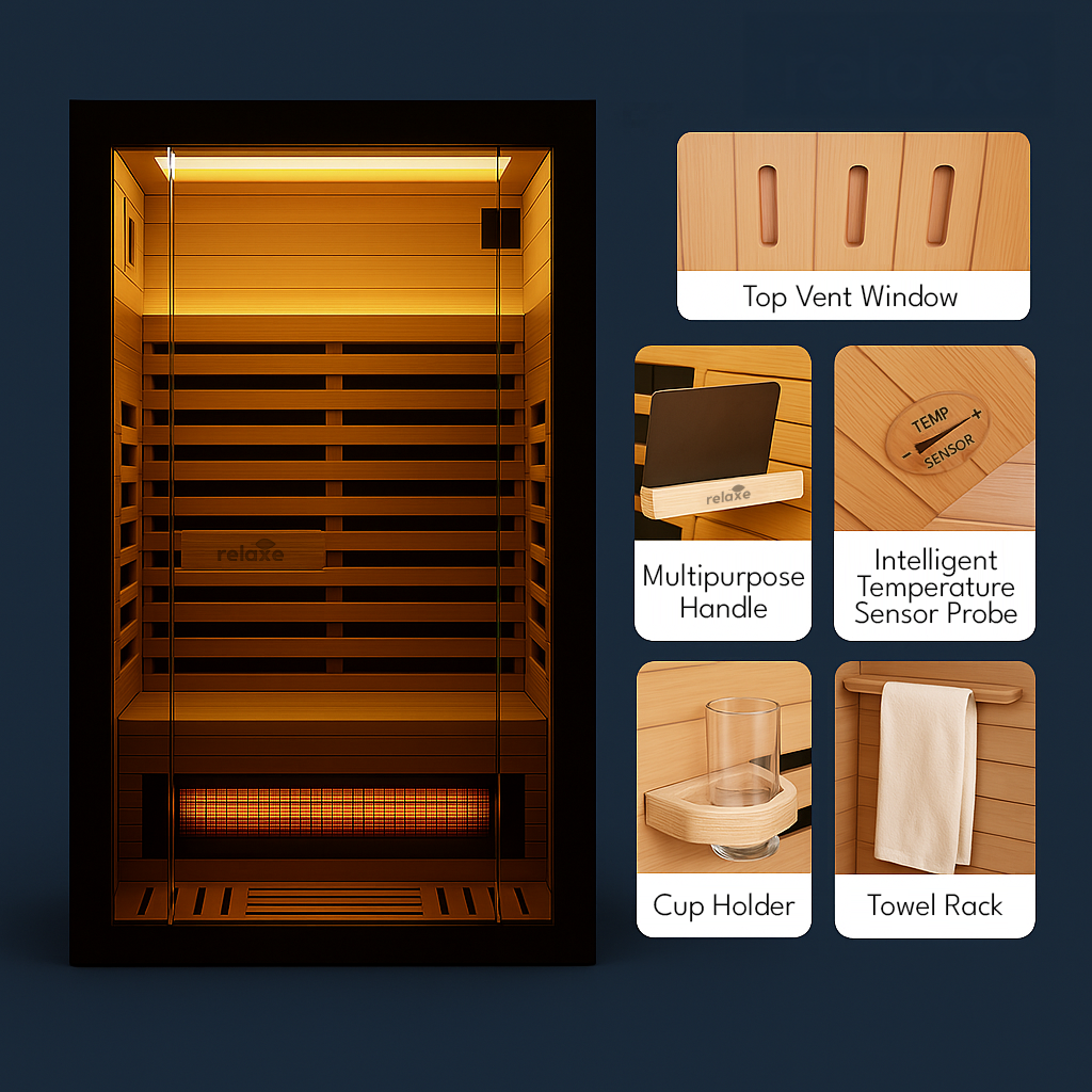 Relaxe Caldera™ Full Spectrum Infrared Sauna With Red Light Therapy Panel (AU)
