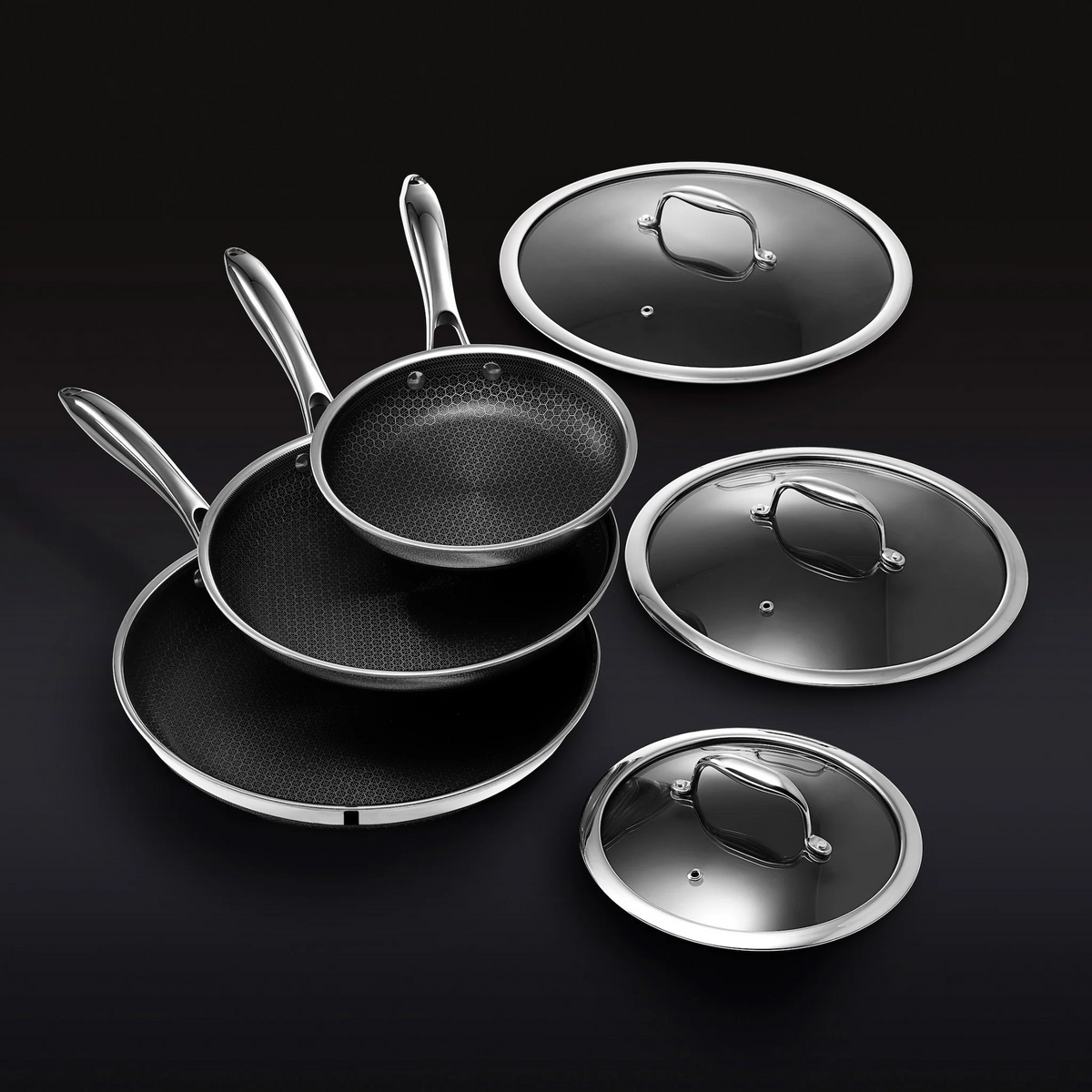 Hybrid Fry Pan Set with Lids, 6pc