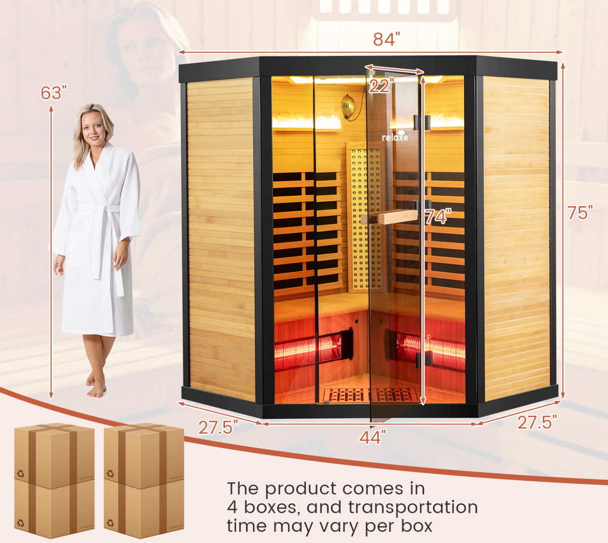 Relaxe Caldera™ Full Spectrum Infrared Sauna With Red Light Therapy Panel (AU)