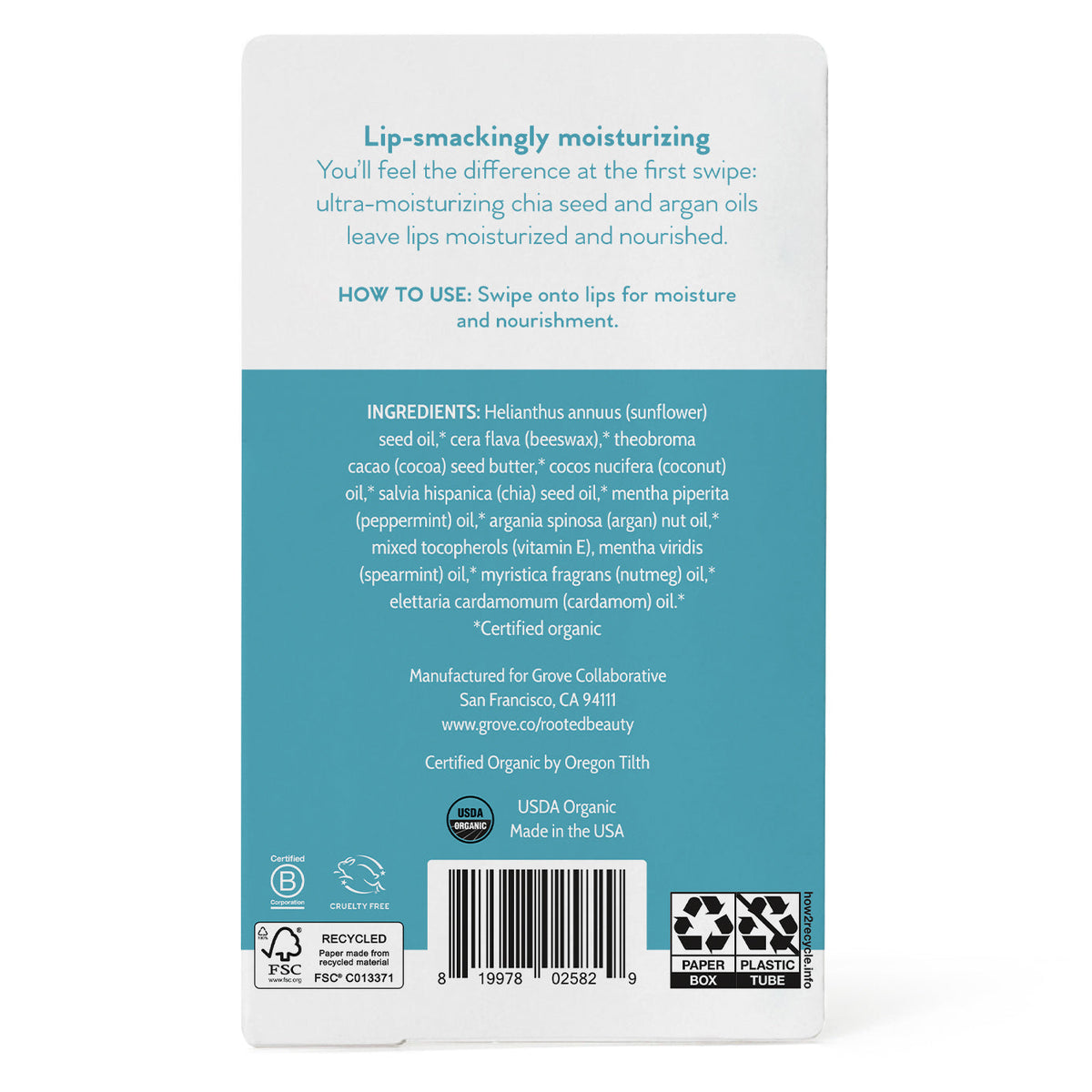 Smoothing Lip Balm - 100% Organic - Mint Flavor